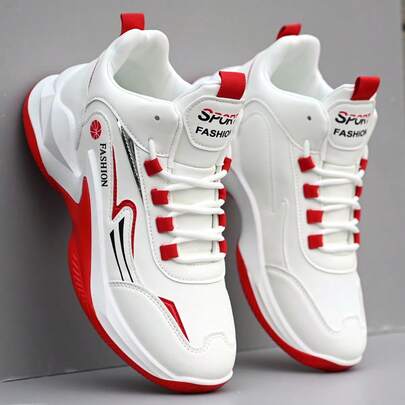 1 đôi giày thể thao bóng rổ thường ngày, giày lưới thoáng khí, giày chạy bộ nam, giày thể thao cao cổ ngoài trời, màu trắng-đỏ, trắng-đen (lưới & da) (tùy chọn)