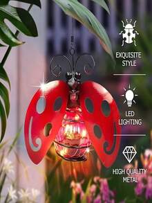 1个太阳能昆虫蝴蝶灯，LED太阳能瓢虫灯，户外太阳能吊灯，防水太阳能花园庭院装饰灯 - 适用于花园、庭院、小路、草坪、家居、阳台、节日、婚礼和派对装饰 - 暖光 - 查看 10