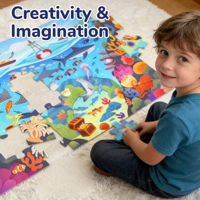 beartale Bộ đồ chơi xếp hình 60 mảnh chủ đề Thế giới Đại dương, đồ chơi Montessori, phù hợp cho trẻ nhỏ, các thẻ ghép hình sinh vật biển đầy màu sắc hình cá mập và cá heo, đồ chơi giáo dục sớm về động vật dưới nước, trò chơi học tập Montessori, quà tặng mùa hè và sinh nhật, quà tặng tiệc tùng, đồ dùng học tập, quà tặng xếp hình, đồ chơi giáo dục, đồ chơi trí tuệ, quà tặng Ngày của Mẹ, Ngày thiếu nhi.