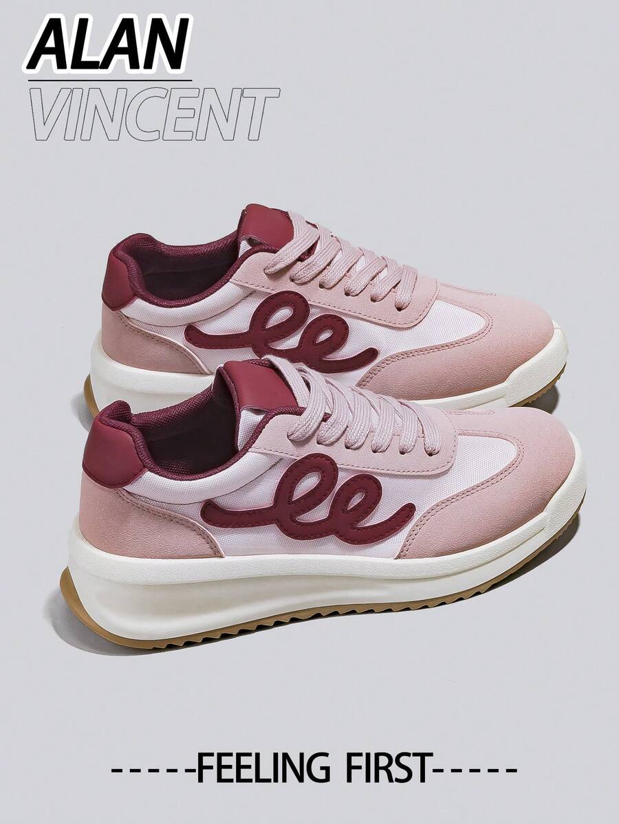 Alan Vincent【免费退换货】【轻便透气系列】春季新款女士粉色厚底鞋,时尚跑步鞋,休闲运动鞋,办公鞋,网布鞋,百搭舒适日常穿着 - 粉色 - 查看 1