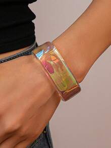 Vòng tay acrylic óng ánh, thiết kế bất đối xứng, hình học, tối giản, độc đáo và thanh lịch dành cho nữ. - Ánh kim trong suốt - Xem 5