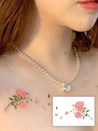 1pc 7-14 Days Lasting Herbal Temporary Tattoo Sticker, Minimalist Mysterious Abstract Floral Shoulder Tattoo Design, Waterproof Temporary Tattoo Sticker Suitable For Fashionable People