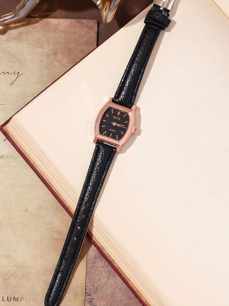 1pc Vintage Style Women's Watch, High-Quality Student Petite Dial Quartz Watch, Luxury British Aesthetic - Black - View 1