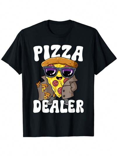 Pizza Dealer T-Shirt For Men & Women - Funny Pizza Slice & Pepperoni Pizza Slice Character With Fashion Glasses & Pizza Box Design, 100% Cotton Casual Short Sleeve Tee, S-XXXL Sizes For Pizza Lovers, Italian Theme Gift