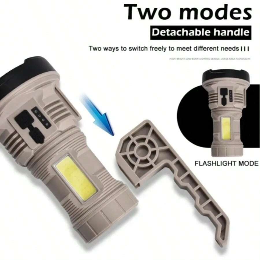 Linterna Multifuncional 35W con Mango Desmontable, Recargable, Foco Redondo de Luz Blanca y Luz Lateral (Blanca + Estrobo Rojo), Ideal para Camping y Emergencias - Albaricoque - Ver 1