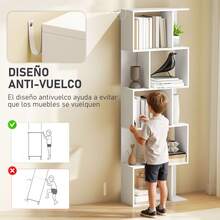 HOMCOM Librería de 5 Niveles, Estantería para Libros en Forma de S con 10 Estantes, para Sala de Estar, Dormitorio, Estudio, Oficina, 60x24x184,5 cm, Blanco - Blanco - Ver 4