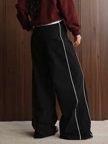 FWH Daily EssentialPants 街頭 OOTD 女款健身瑜伽運動跑步運動長褲 寬腿褲 黑色 - 黑色 - 查看 5