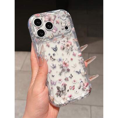 1个创意彩色花卉蝴蝶图案彩绘防震波浪纹TPU手机壳，适用于苹果XS/XS Max/XR/11/12/13/14/14 Plus/15/15 Plus/16/16 Plus/17/17 Air/7/8 Plus等型号