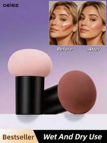 1pc Mushroom Head Foundation Puff With Handle, Wet & Dry Use Makeup Sponge Blender, Soft Flawless Cosmetic Puff For Liquid Cream Concealer Powder - Multicolor - View 1