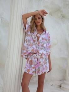 1 Bộ đồ gồm áo sơ mi và quần short in họa tiết phong cách bohemian thường ngày (2 món). - Nhiều màu - Xem 4