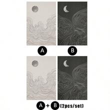1/2件/套 抽象线条日月帆布墙画,黑白极简主义山脉帆布海报,现代房间装饰,北欧ins风墙画套装,帆布画,墙面装饰礼品,不含画框 - 簡單的 - 查看 6