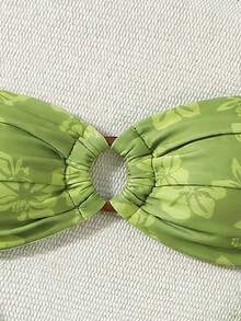 女士时尚优雅夏季海滩度假性感高弹绿色印花抹胸比基尼套装，含丁字裤，适合派对、聚会、春季、娱乐度假、浪漫时尚设计、独特休闲波西米亚风格、旅行、日常休闲 - 綠色 - 查看 5
