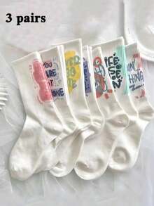 5 đôi tất unisex thời trang có họa tiết - Tất cotton kiểu thuyền, in chữ, phong cách thường ngày. - Nhiều màu - Xem 6