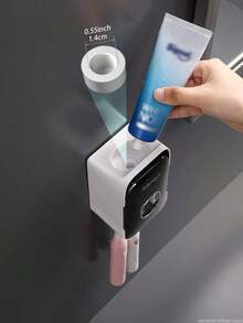 MENGNI 1pc Wall Mounted Automatic Toothpaste Dispenser With Toothbrush Holder Bathroom Accessories Set Home Bathroom Decor Fall Decor Back To School - 灰色的 - 查看 5