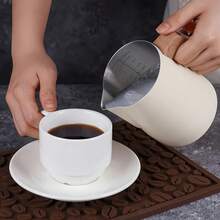 Coffee Milk Frothing Pitcher Jug Anti-Scald Wood Grain Handle 304 Stainless Steel Precision Scale Professional Coffee Utensils - 600ml Black - View 7
