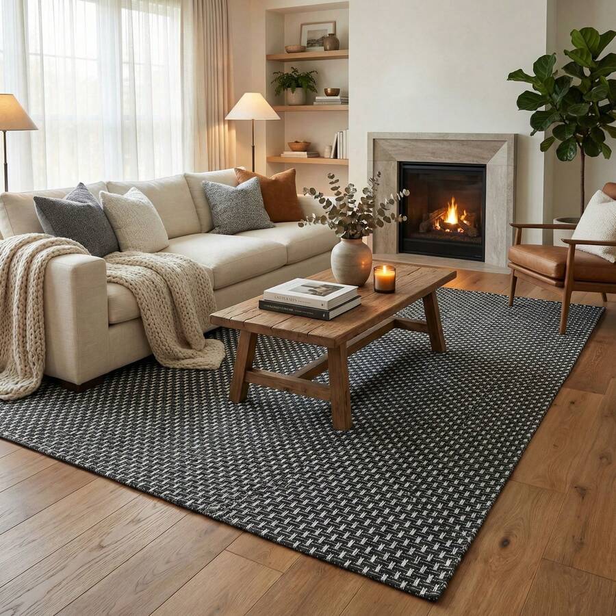 Empire Carpets Clean Living Room Rug, Bedroom, 2.00 X 1.40, Non-Slip, Modern, Beautiful - màu đen - Xem 1