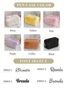 Personalized Fluffy Makeup Bag, Quilted Fluffy Cosmetic Bag, Fuzzy Makeup Bag, Solid Color Cosmetic Pouch, Embroidered Name Fluffy Cosmetic, Personalized Gift, Toiletry Bag Women, Makeup Bag, Fluffy Bag Pouch Travel Bag,Multi-Functional,Ornamental,Letter,Solid Color,Exquisite,Stylish,Vintage,Modern,Colorful,Leisure,Basics,Casual,Soft,Unique,Customized,Personalized,Custom,Ideal Gifts For Her,Girlfriend,Her,Boyfriend,Friends,Chic Autumn,Christmas Beauty Accessories - 彩色 - 查看 2