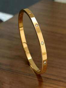 Juego de joyería de pulsera de acero inoxidable con flor de circonita de alta calidad, chapado en oro de 18K, pulsera de trébol de cuatro hojas de moda, se puede apilar o usar sola, adecuada para uso diario, circonita brillante, juego de joyería de pulsera de acero inoxidable para mujer - Dorado - Ver 5