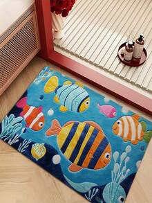 1pc Colorful Fish Pattern Rectangular Anti-Slip Bath Mat, Soft & Comfortable, Suitable For Bathroom, Living Room, Bedroom, Kitchen, Entryway Decor, Also Great As A Gift - A - View 1