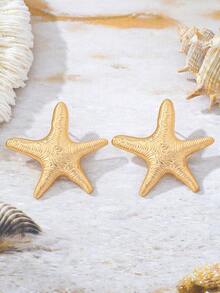 1 par de pendientes de estrella de mar dorados, material de aleación de zinc, adecuados para mujeres, apropiados para uso diario y vacaciones, gran regalo para amigos - Amarillo Oro - Ver 5