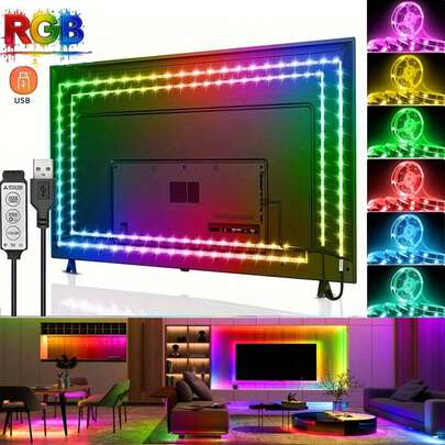 3.28英尺-65.6英尺 RGB LED灯带，电视背光灯，三键控制器，色彩鲜艳，柔韧性好，USB供电，5050多色变幻灯带，适用于卧室、客厅、游戏室、家居、派对、电视背光、生日装饰