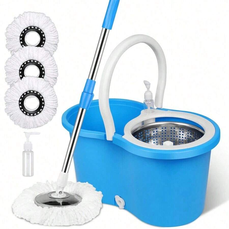 360° Rotating Spin Mop & Bucket With Wringer, Floor Cleaning System With Extended Long Handle, Equipped With Multiple Microfiber Mop Refills, Portable Household Cleaning Tool For Indoor Hard Floor Washing - 藍色的 - 查看 1