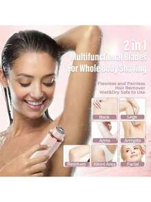 Electric Bikini Trimmer Womens Painless Shaver USB Rechargeable 2 In 1 Dual Head Gentle Hair Removal For Pubic Area Face Underarms Legs Sensitive Skin - hồng - Xem 3