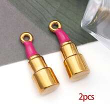 2 chiếc mặt dây chuyền hình son môi bằng thép không gỉ mạ vàng, tráng men, tự làm phụ kiện trang trí vòng cổ, vòng tay. - Nhiều màu - Xem 10