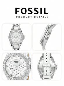 Fossil 时尚银色水晶石英女表，防水，夜光，女士腕表，情人节礼物 ES3463 - 白色 - 查看 7