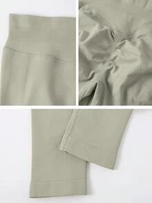 1pc Women's Solid Color Ribbed High Waist Seamless Elastic Outdoor Sports Pants - Light Grey - View 3