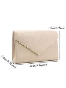 Metallic Chain Glitter Sequin V-Shaped Design Clutch Bag, Women's Evening Bag For Wedding Party Casual Handbag, Formal Wallet - Apricot - View 2