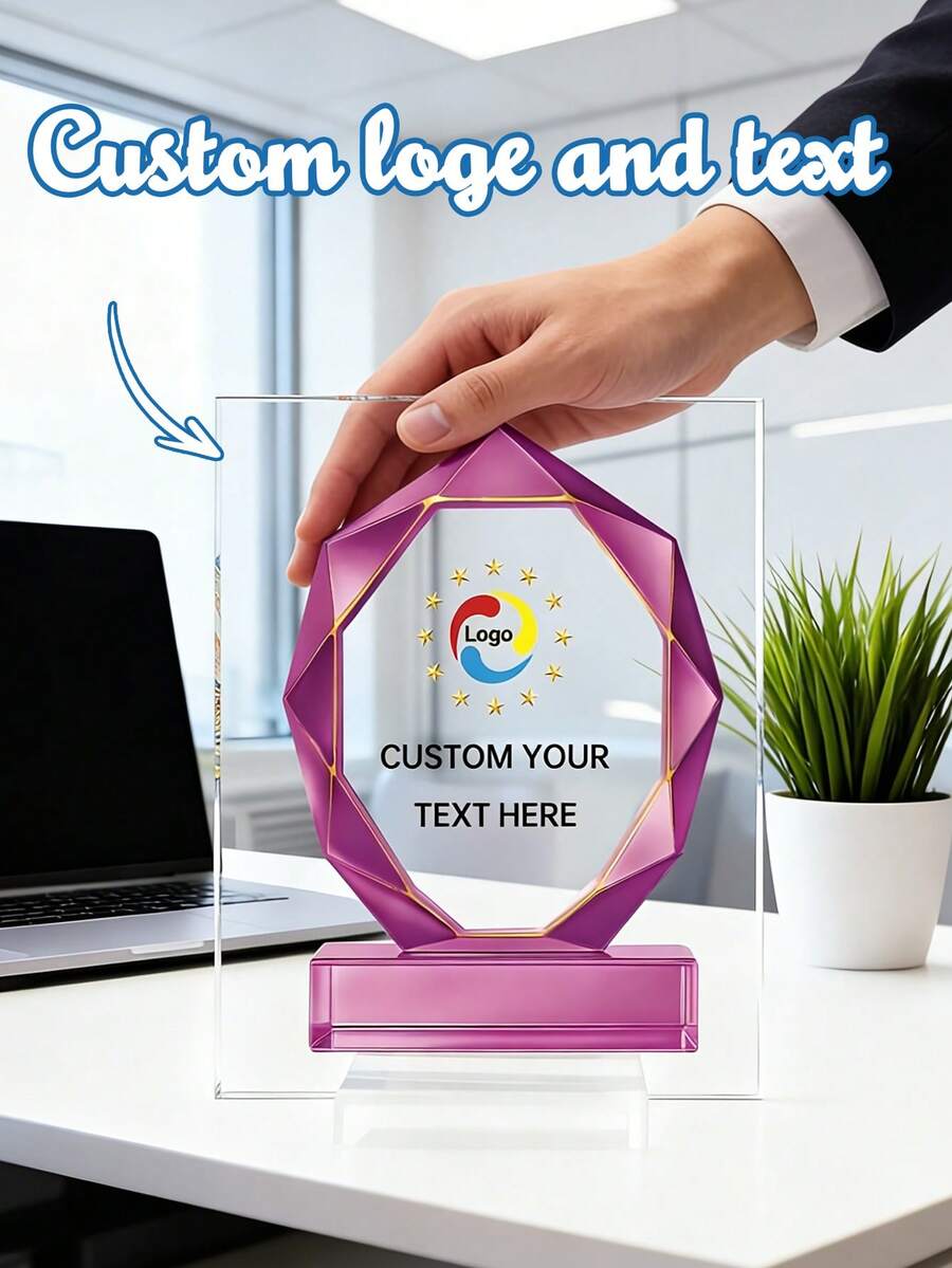 قطعة واحدة من كأس أكريليك مخصص، تصميم هندسي أنيق من الأورورا والرخام، طباعة شعار ونص بألوان كاملة عالية الدقة. مثالي لجوائز الشركات، تكريم الموظفين، عرض المكتب والديكور الملهم على المكتب، هدية فاخرة للمديرين التنفيذيين والمديرين وفرق الموارد البشرية