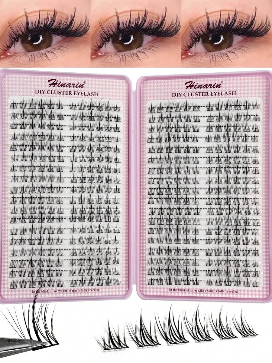 Hinarin 432 Cluster Eyelash Book C Curl DIY Natural Anime Cross And Fluffy Style Eyelash Extensions Suitable For Beginners Reusable Pre-Made Left And Right Eye Lash Clusters Individual Eyelashes, Lashes, Fake Lashes