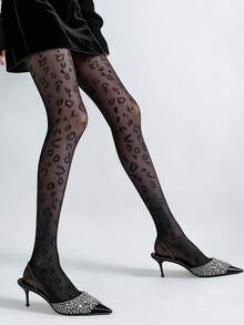1双女士亮银线豹纹薄丝袜，高弹黑色长筒袜，时尚Y2K风格，适合派对和夜店装扮 - 彩色 - 查看 10