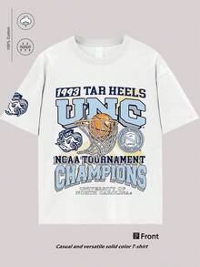 The Mascot Portrait Of The University Of North Carolina Basketball Team, "1993 TAR HEELS," Commemorates The  Tournament, A College Basketball Commemorative Theme T-Shirt, A UNC Rams Mascot Pattern T-Shirt, And A Must-Have Outfit For Sports And Culture Enthusiasts 100% Pure Cotton T-Shirt With Youthful And Fashionable Design. Very Suitable For Casual Wear And Street Style Dressing. They Are Excellent Gifts For Friends And Family. - trắng - Xem 1