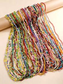 多色波西米亚风彩虹树脂珠腰链/肚链，手工串珠比基尼配饰，适合夏季海滩派对、夜店、度假、日常佩戴，轻盈可调节，舒适时尚，是送给女性的礼物，情人节、母亲节、周年纪念日、生日皆宜，性感吸睛。 - 彩色 - 查看 1