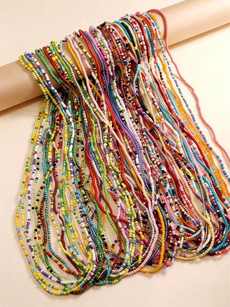 多色波西米亚风彩虹树脂珠腰链/肚链，手工串珠比基尼配饰，适合夏季海滩派对、夜店、度假、日常佩戴，轻盈可调节，舒适时尚，是送给女性的礼物，情人节、母亲节、周年纪念日、生日皆宜，性感吸睛。 - 彩色 - 查看 1