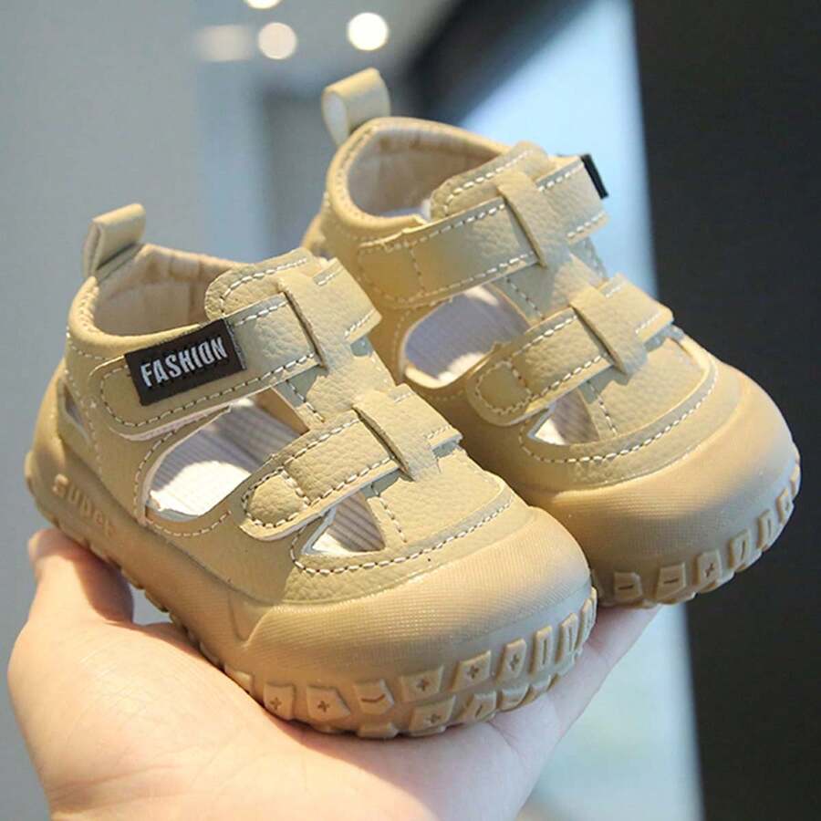 1 Pair Baby Summer Sandals, Soft Non-Slip Toddler Shoes, Boys/Girls Breathable Outdoor Shoes, Hook And Loop Easy On/Off, Children Beach Casual Shoes, Hollow Ventilated, Lightweight Durable, 0-3 Years Old Crucial Walking Stage - Khaki - View 1