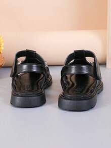 1 Pair New Minimalist Solid Color Heart Design Girls/Kids Hook And Loop Flat Sandals, Comfortable , Suitable For Spring/Summer Daily Wear - Black - View 5