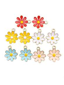 10pcs Alloy Oil Drop Flower Pendant, Necklace, Bracelet And Earring DIY Craft Accessories - Pink - View 9