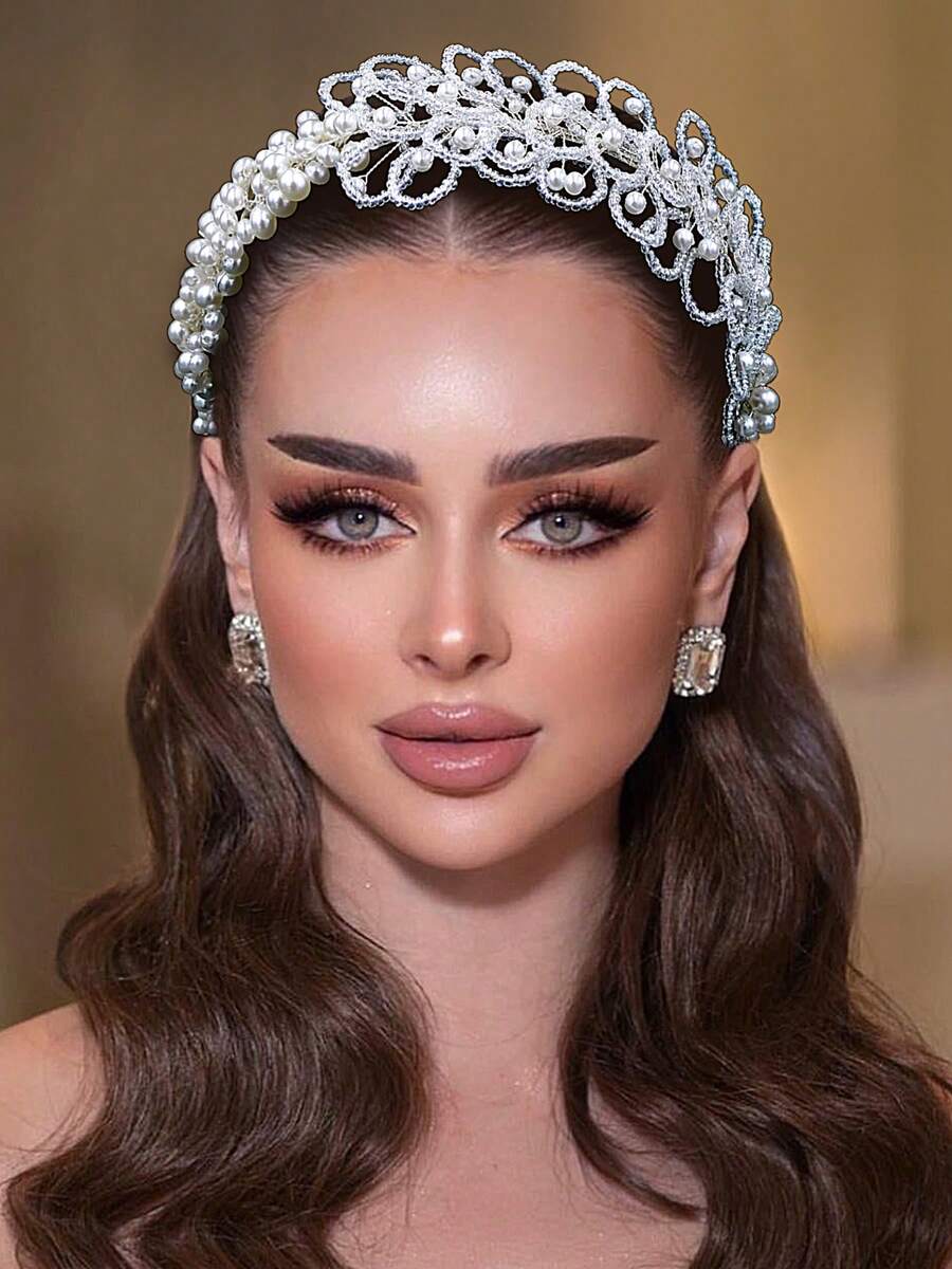 Băng đô cài tóc cô dâu đính cườm thủ công, phụ kiện cài tóc ngọc trai giả phù hợp cho đám cưới và tiệc tùng.