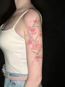 1pc Waterproof, Sweat-Resistant, Washable Non-Reflective Temporary Floral Tattoo Sticker, Elegant, Graceful, Fashionable, Suitable For People - Multicolor - View 3