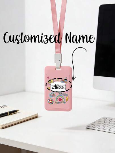 1 pieza Portaidentificación de cuero personalizado para maestros, podemos personalizar su nombre, regalo para maestros, regalo de aprecio a maestros, regalo de regreso a clases, portaidentificación personalizado con tema de útiles escolares, regalo de útiles escolares para maestros, impresión gráfica, suministros de regalo de Navidad, regalo único