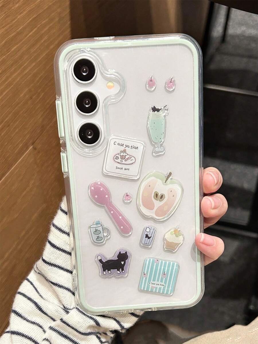 DIY可爱卡通熊猫水果透明手机壳，适用于三星Galaxy S26 Ultra/S26 Plus/S25 Ultra/S24 Ultra/S23 Ultra/S25/S24/S23 Plus/S22 Ultra，简约二合一防震硬质后盖