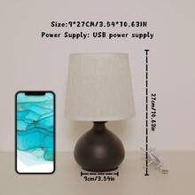 1pc Retro Nordic Style Fabric Table Lamp, With Metal Base, Fabric Lampshade And USB Cable - Dimmable Warm Light Lamp With Switch Control, Suitable For Bedroom, Study, Office Desk, Bedside And More Occasions - Yellow - View 7