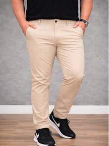 Men's Plus Size Tailored Twill Trousers With Cotton And Elastane, Assorted Colors - 香檳色 - 查看 1