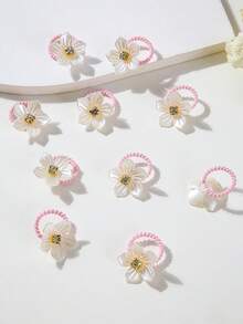 10pcs/Pack Shiny Rhinestone & Pearl Flower Mini Hair Scrunchies, Cute Princess Style, Suitable For Daily Use, Elastic & Durable Hair Ties For Girls With Fine Hair - Multicolor - View 5