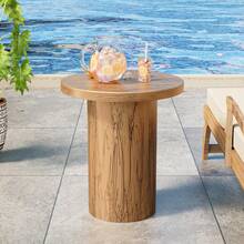 Patio Side Table, Round Metal Weather Resistant, No Assembly Space-Saving - wood - View 8
