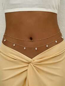 HOTNICE 1. 波西米亚风比基尼水晶心形腰链 夏季身体链 沙滩简约肚链 性感水钻腰饰 女士 - 金黃色 - 查看 4