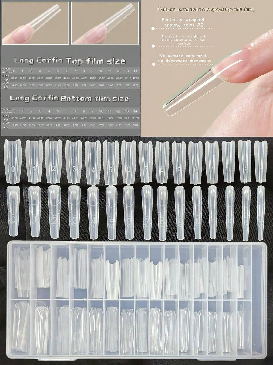 240pcs Sandwich Dual Nail Forms 15 Sizes Nail Molds For Builder Gel Quick Nails Extension, No Paper Forms Needed, Reusable Full Cover Plastic Nail Molds Prevents Gel Stacking & Warping For Salon Nail Art Tools, Beginners & Pros DIY At Home Nail Supplies, Christmas Nail,New Year,Festival Gift (Long Coffin/Long Oval/Long Almond) - Clear - View 1